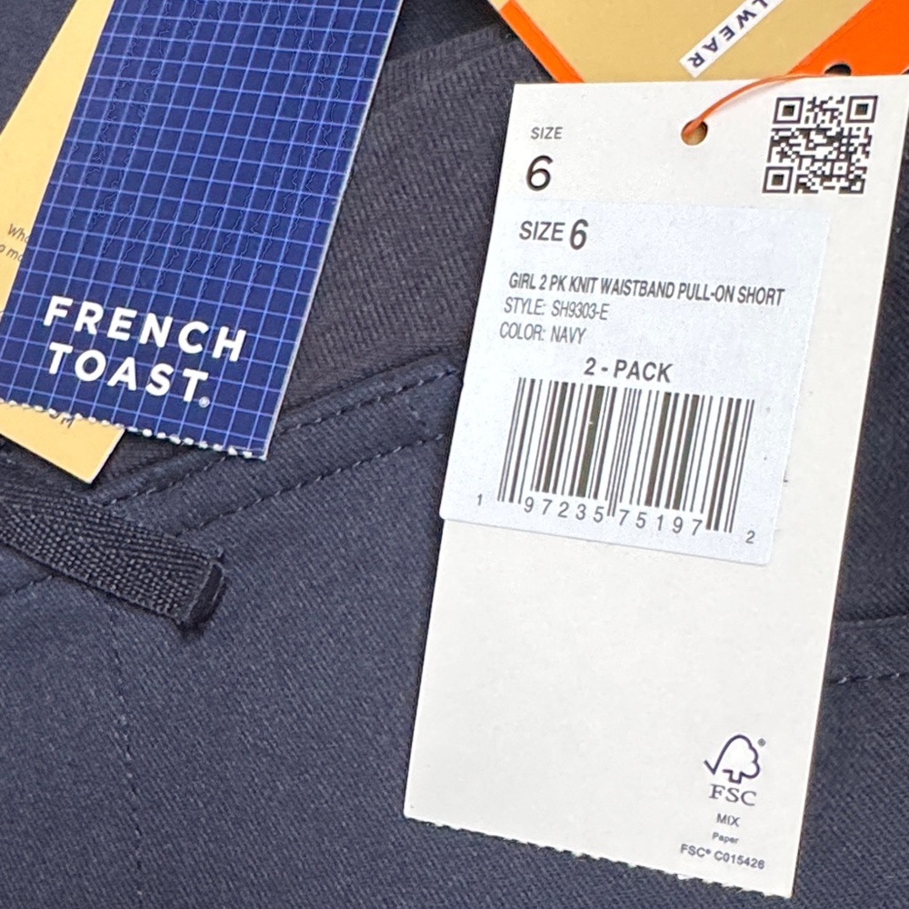 French Toast girls Knit Waistband pull-on shorts 2 pack set Navy 6 - Picture 5 of 5